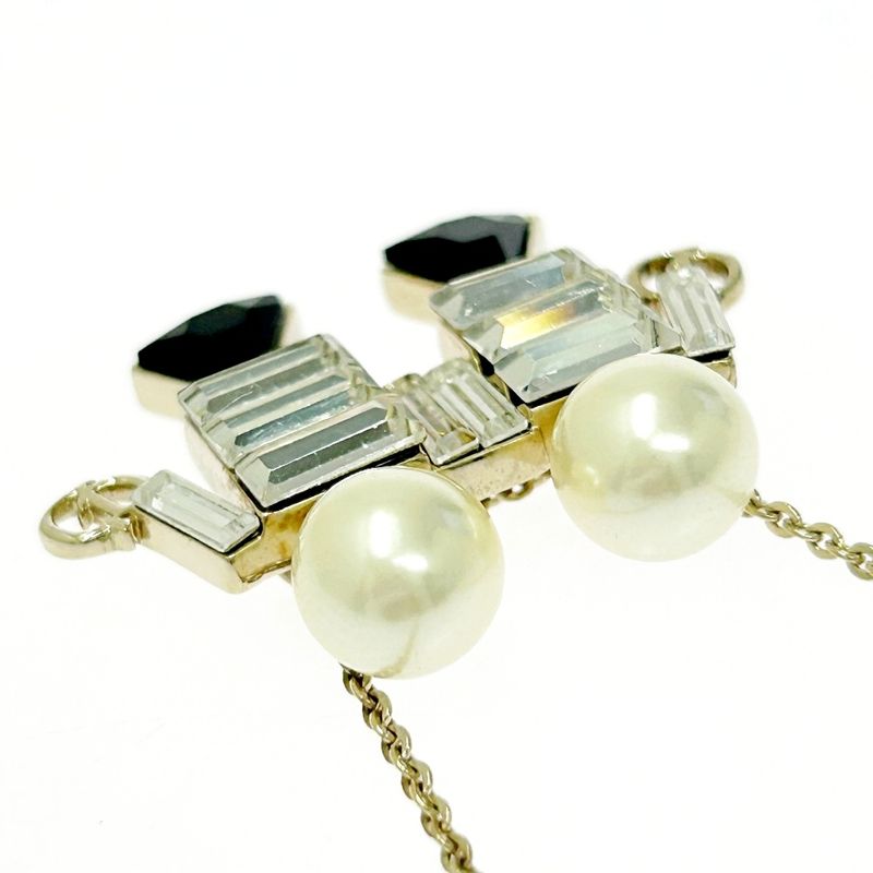 Christian Dior GP Stone Fake Pearl TELL ME DIOR Gemini Necklace Gold 517079