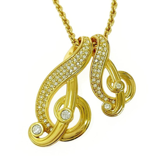 Christian Dior GP Rhinestone Musical Note Motif Long Necklace Gold 510006
