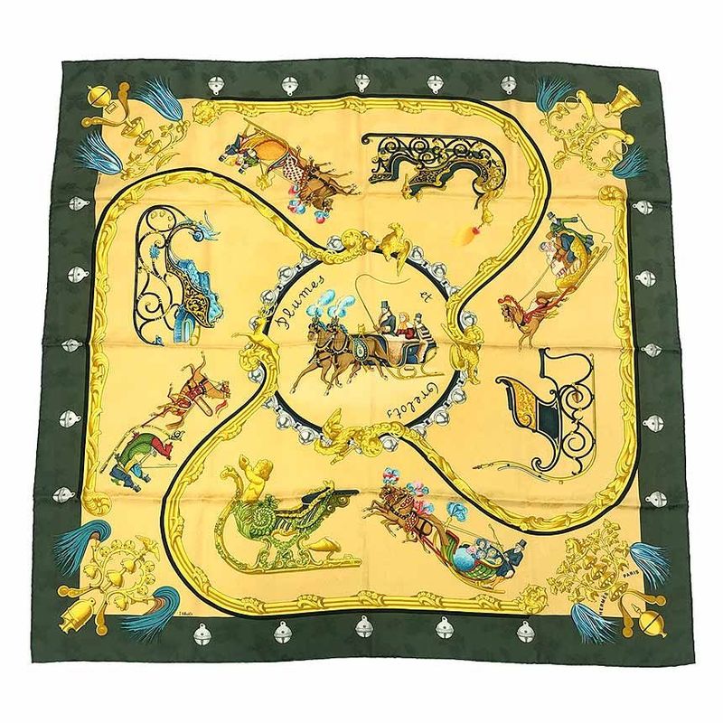 Sale Hermes Scarf Kare90 Plumes Et Grelots Feathers and Bells Aq7991