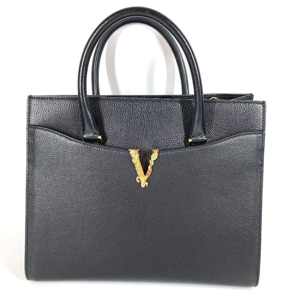 Versace Handbag Virtus Logo V Logo Greca Leather Black