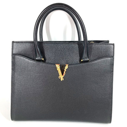 Versace Handbag Virtus Logo V Logo Greca Leather Black