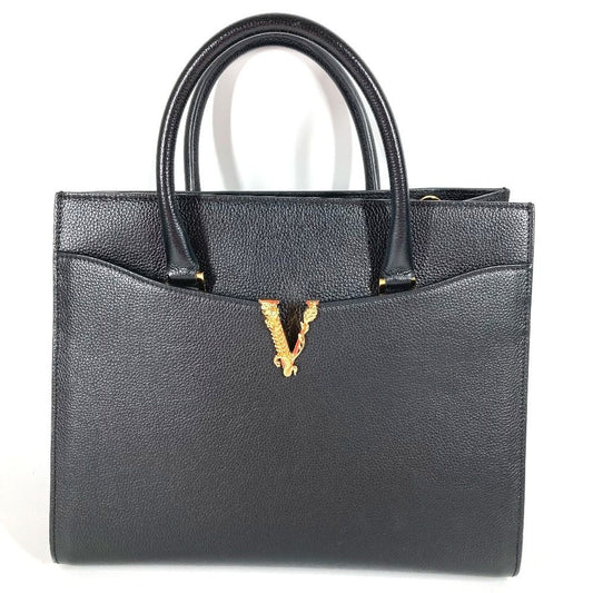 Versace Handbag Virtus Logo V Logo Greca Leather Black