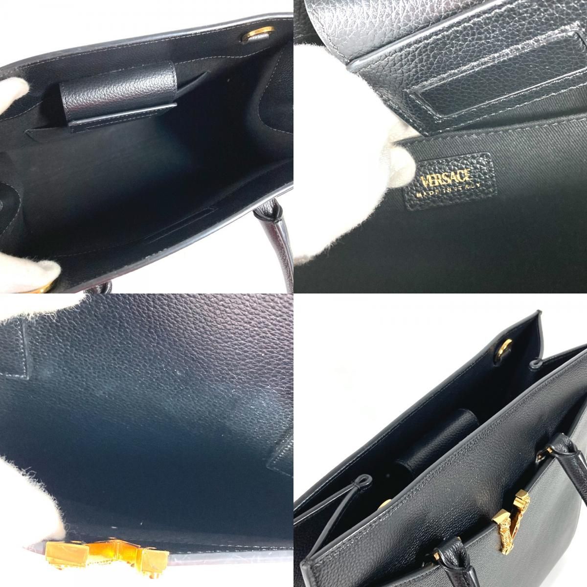 Versace Handbag Virtus Logo V Logo Greca Leather Black