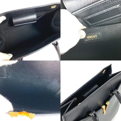 Versace Handbag Virtus Logo V Logo Greca Leather Black