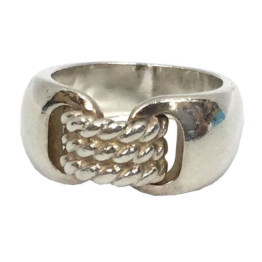 Hermes Suroit Ring Unisex Rope Design Vintage Antique Silver Ring Aq7828