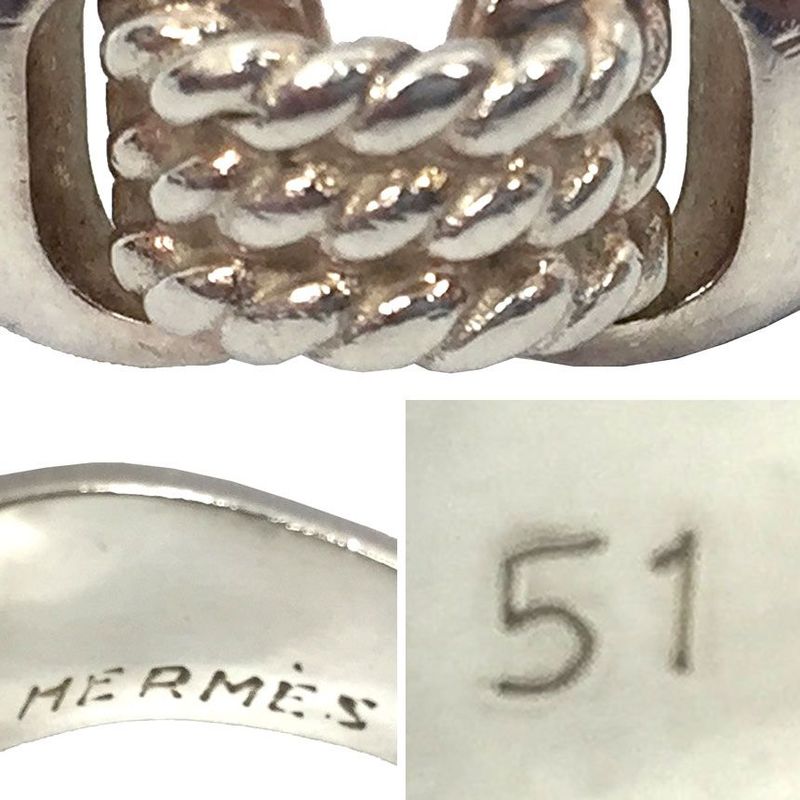 Hermes Suroit Ring Unisex Rope Design Vintage Antique Silver Ring Aq7828