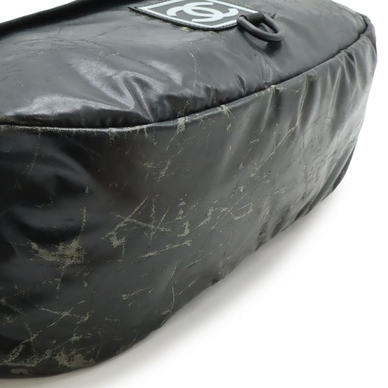 CHANEL Sports Line Coco Mark Waist Pouch Waist Bag Body Bag Rubber Suede Black