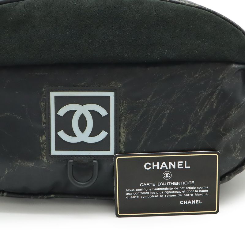 CHANEL Sports Line Coco Mark Waist Pouch Waist Bag Body Bag Rubber Suede Black