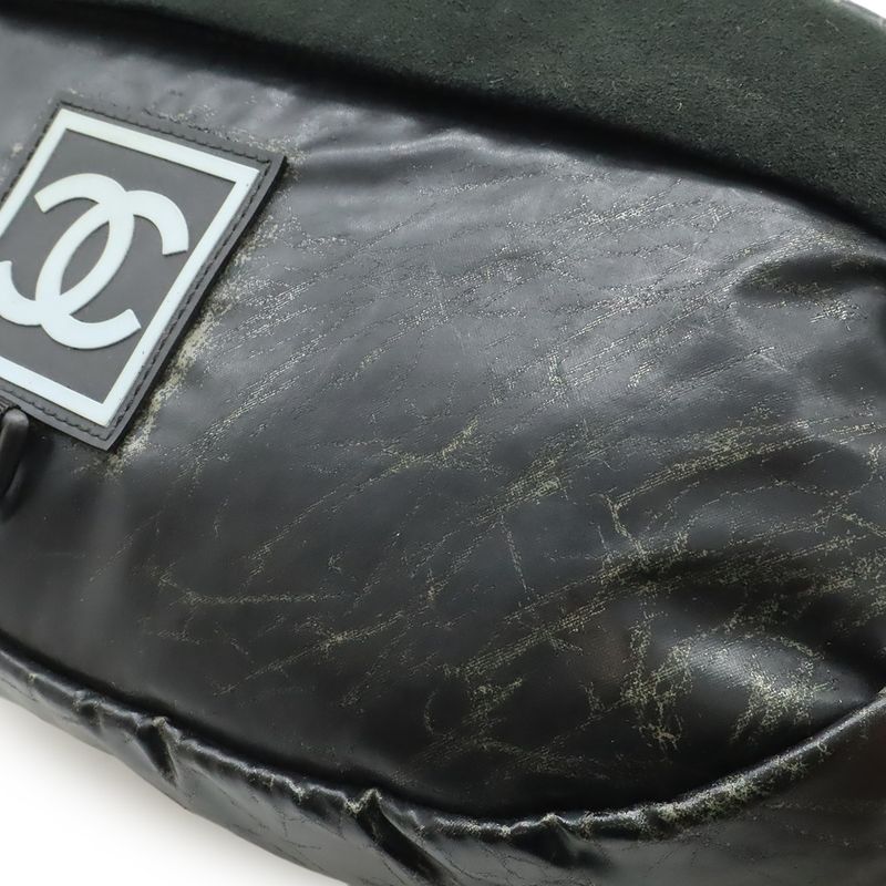CHANEL Sports Line Coco Mark Waist Pouch Waist Bag Body Bag Rubber Suede Black
