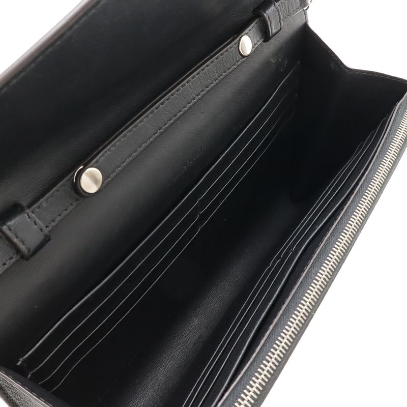 CELINE Pocket Large Flap Chain Wallet Shoulder Bag 2WAY Clutch Leather Black