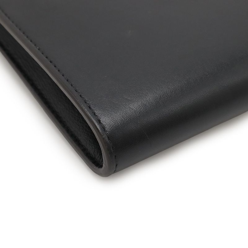 CELINE Pocket Large Flap Chain Wallet Shoulder Bag 2WAY Clutch Leather Black