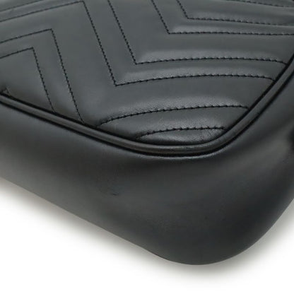 GUCCI GGMarmont Shoulder Bag Pochette Chain Bag Crossbody Quilted Leather Black