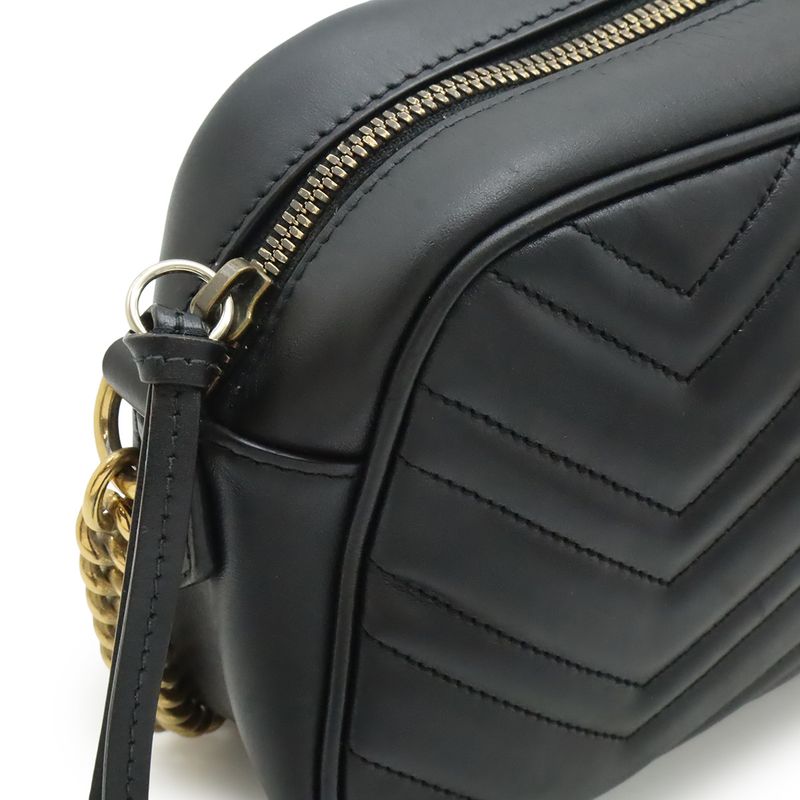 GUCCI GGMarmont Shoulder Bag Pochette Chain Bag Crossbody Quilted Leather Black