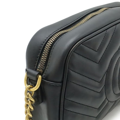 GUCCI GGMarmont Shoulder Bag Pochette Chain Bag Crossbody Quilted Leather Black