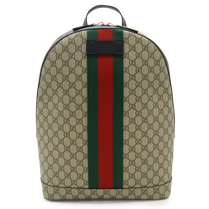 GUCCI Web GG Supreme Sherry Line Backpack Rucksack Sac PVC Leather Beige Black