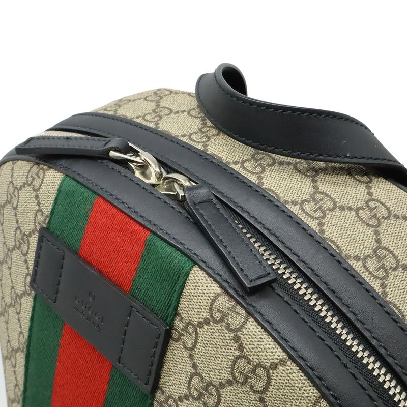GUCCI Web GG Supreme Sherry Line Backpack Rucksack Sac PVC Leather Beige Black