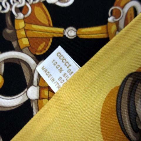 Gucci Reversible Silk Shawl Jackie Horse Harness Double Face Yellow Black