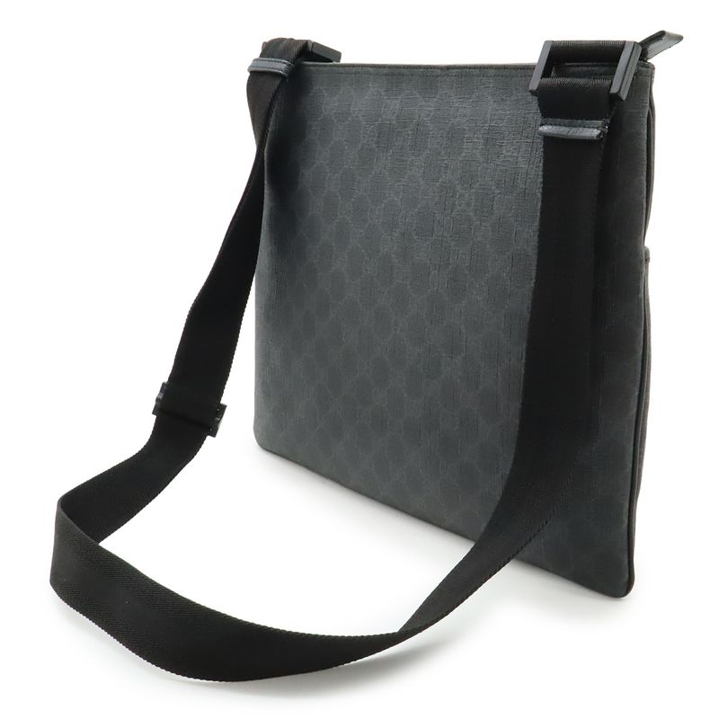GUCCI GG Supreme GG Plus Shoulder Bag Crossbody PVC Leather Black Gray 162904