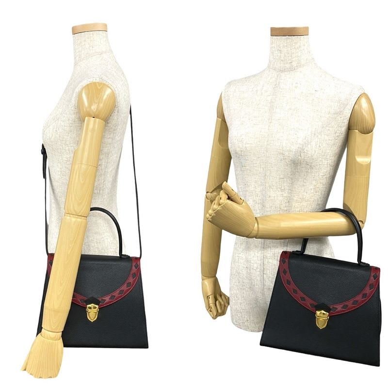 Yves Saint Laurent Cutout Punching Leather 2-Way Handbag Shoulder Bag Black