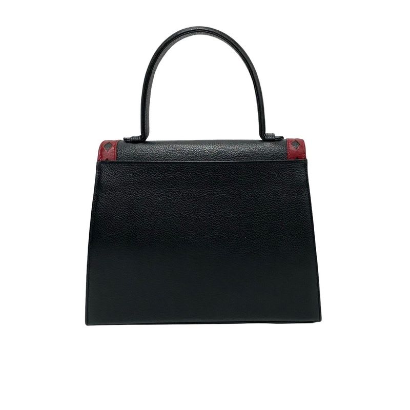 Yves Saint Laurent Cutout Punching Leather 2-Way Handbag Shoulder Bag Black