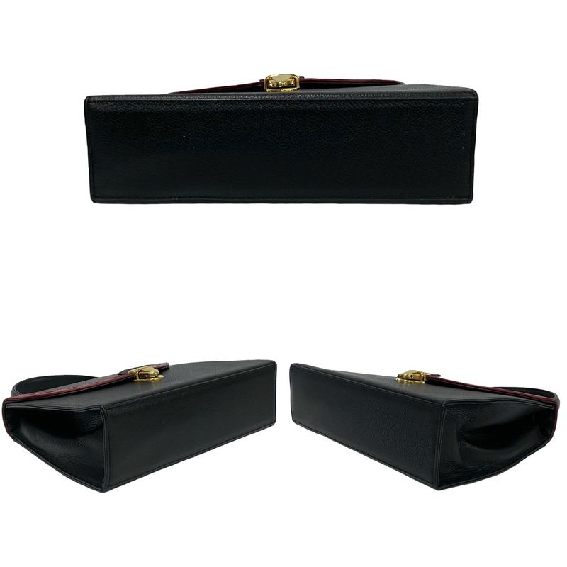 Yves Saint Laurent Cutout Punching Leather 2-Way Handbag Shoulder Bag Black