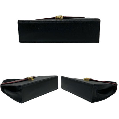 Yves Saint Laurent Cutout Punching Leather 2-Way Handbag Shoulder Bag Black