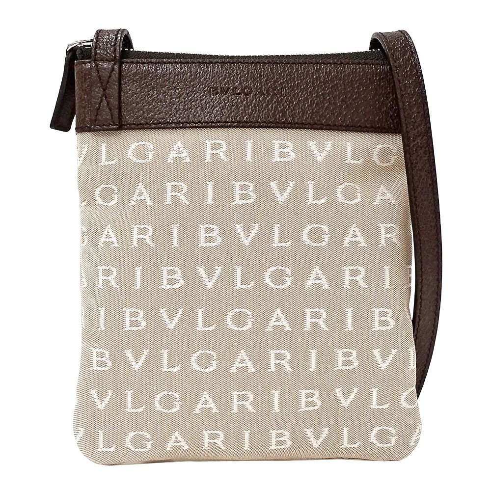 Bvlgari Bag Women'S Brand Shoulder Bag Logomania Canvas Beige Shoulder Pouch