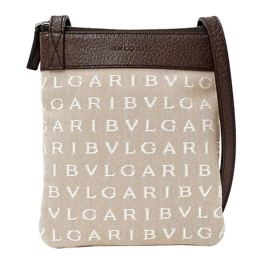 Bvlgari Bag Women'S Brand Shoulder Bag Logomania Canvas Beige Shoulder Pouch