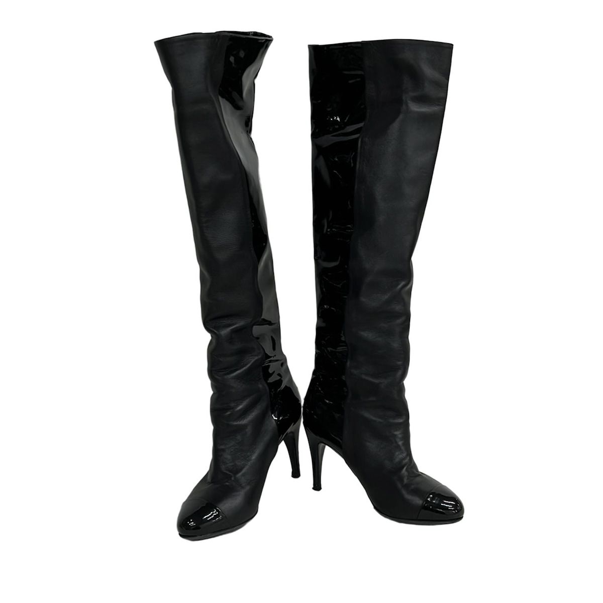 CHANEL Long Boots 36 1 2C Ladies - G26233 Black Knee-high with outsoles Leather