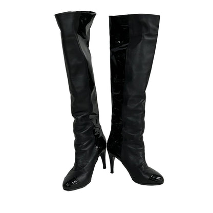 CHANEL Long Boots 36 1 2C Ladies - G26233 Black Knee-high with outsoles Leather