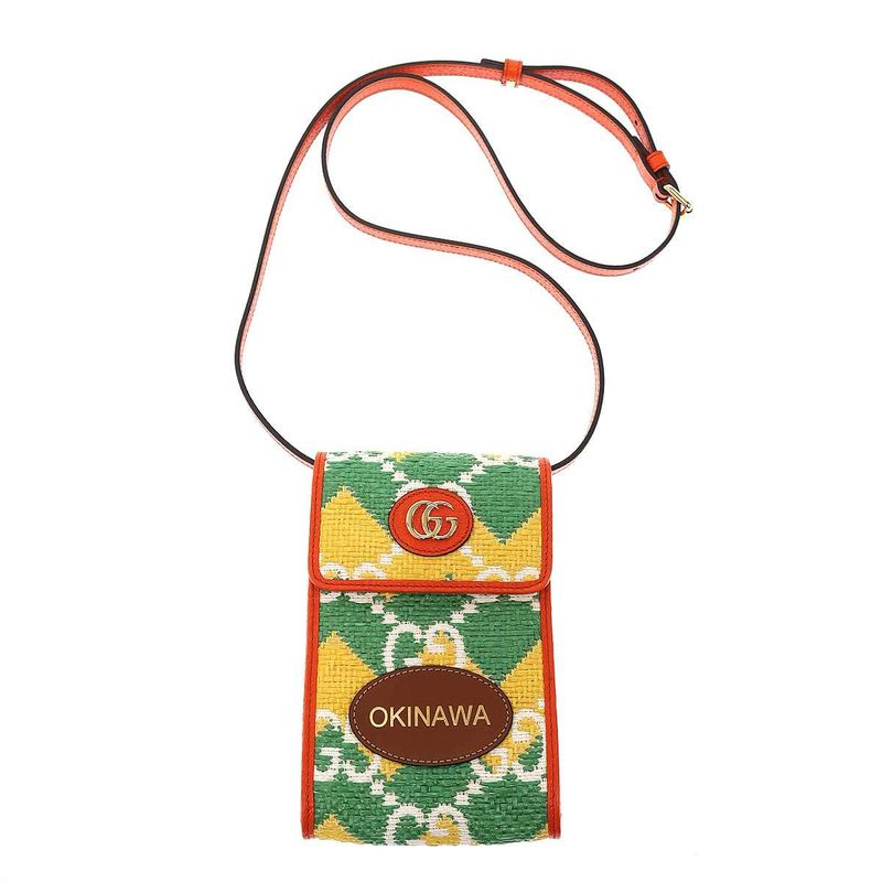 Gucci Okinaw a Limited Jumbo GG Straw X Leather Shoulder Bag 704479 Orange Yellow