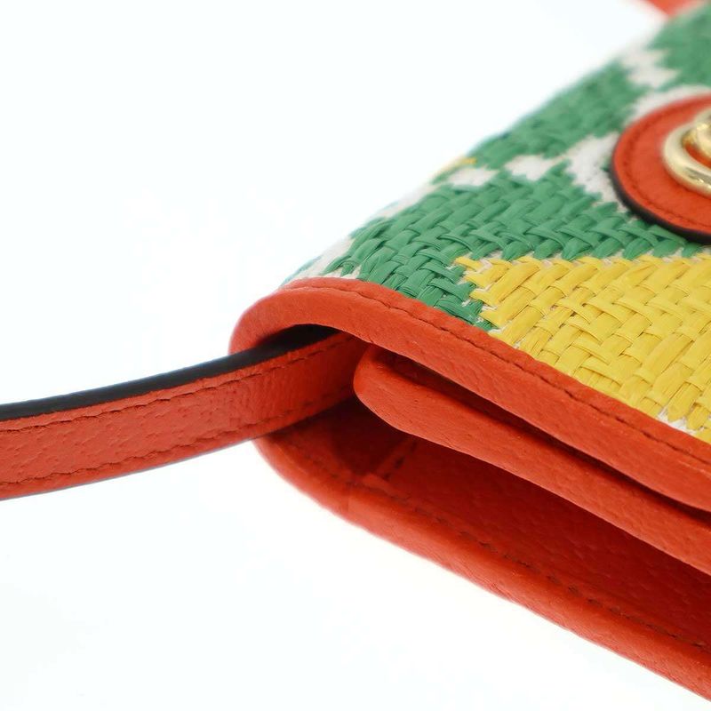 Gucci Okinaw a Limited Jumbo GG Straw X Leather Shoulder Bag 704479 Orange Yellow