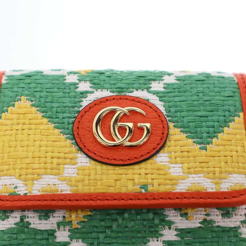 Gucci Okinaw a Limited Jumbo GG Straw X Leather Shoulder Bag 704479 Orange Yellow