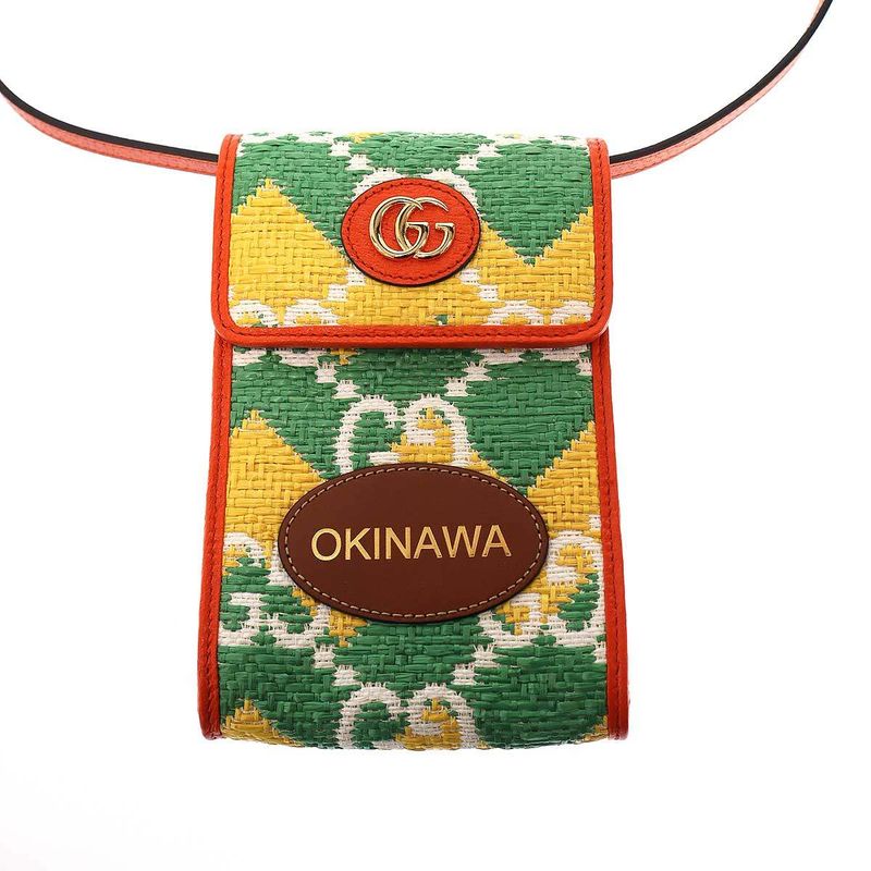 Gucci Okinaw a Limited Jumbo GG Straw X Leather Shoulder Bag 704479 Orange Yellow
