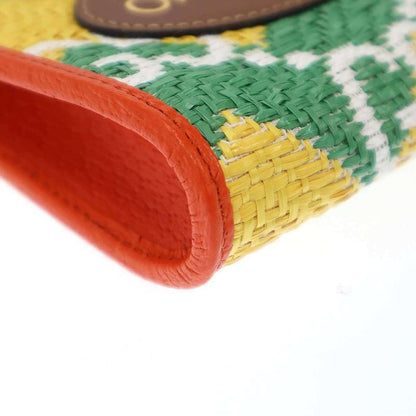 Gucci Okinaw a Limited Jumbo GG Straw X Leather Shoulder Bag 704479 Orange Yellow