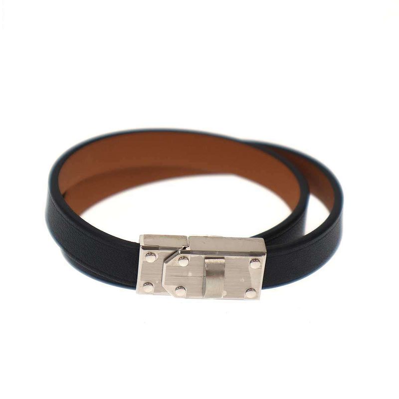 Hermes Kelly Double Tour Leather Belt Bracelet Black