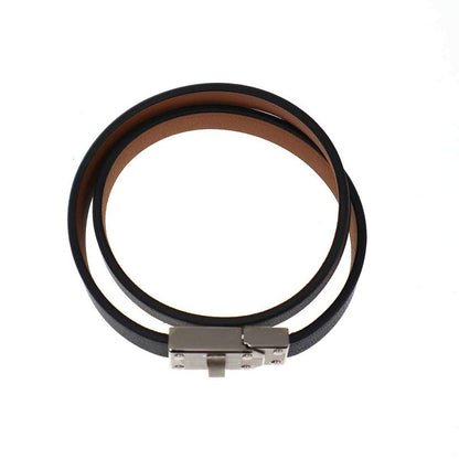 Hermes Kelly Double Tour Leather Belt Bracelet Black