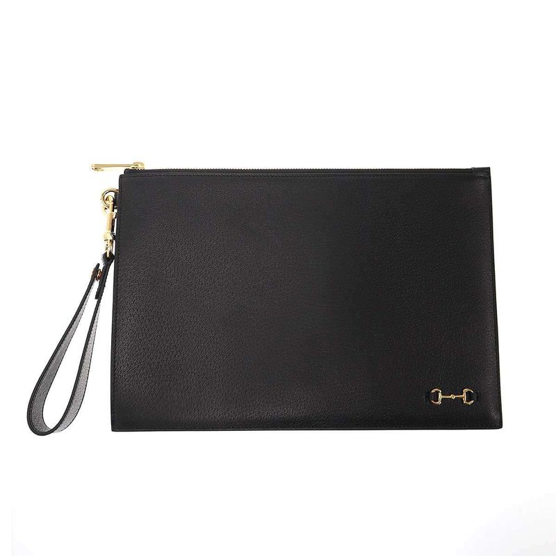 Gucci Horsebit Leather Clutch Bag 700524 Black