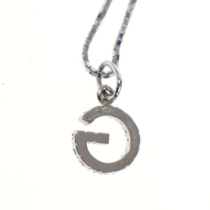 Gucci 18k White Gold G Diamond White Gold Necklace Silver