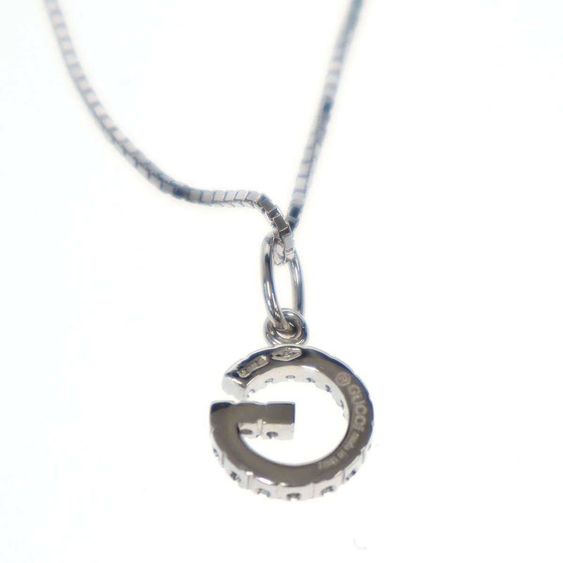 Gucci 18k White Gold G Diamond White Gold Necklace Silver