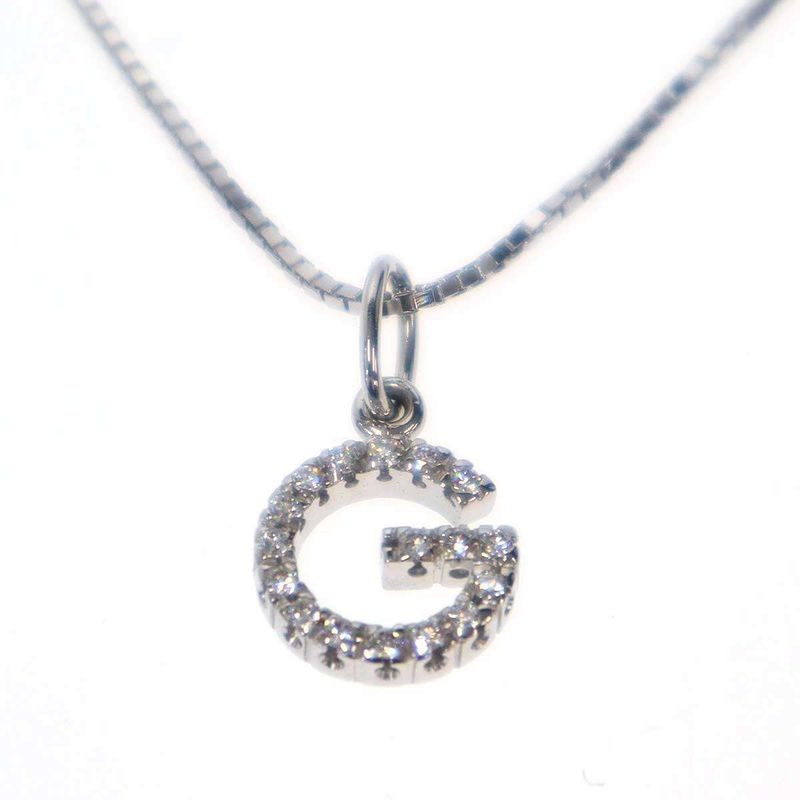 Gucci 18k White Gold G Diamond White Gold Necklace Silver
