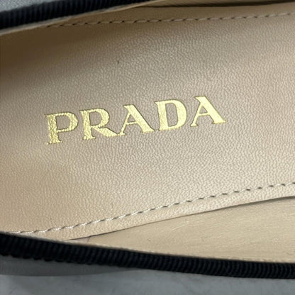 PRADA Flat Shoes 38 Women - Black Ribbon Ballet Shoes Leather