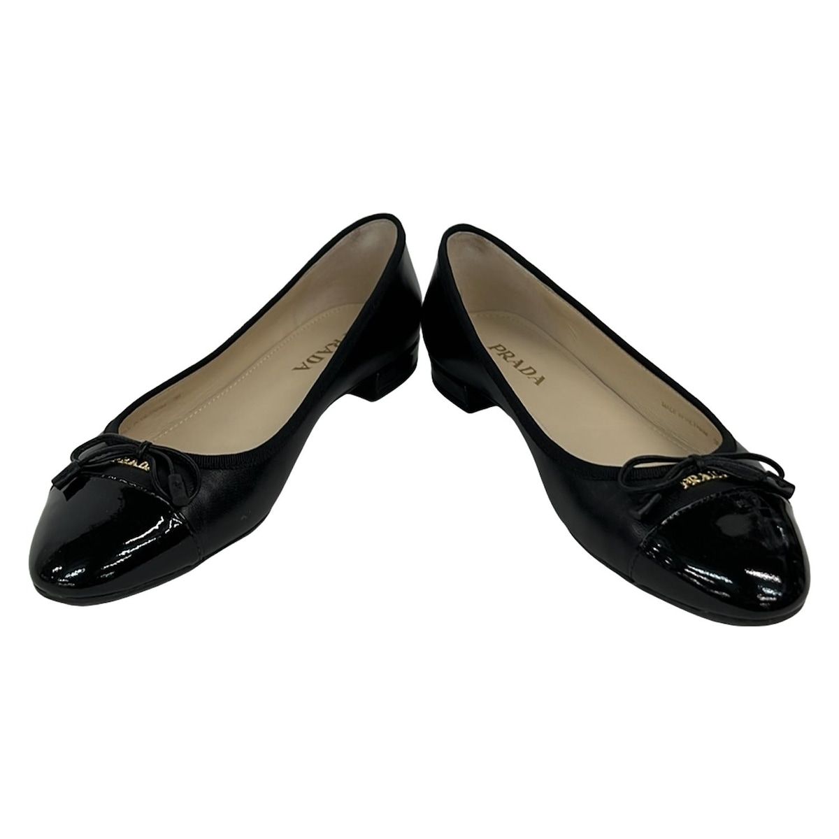 PRADA Flat Shoes 38 Women - Black Ribbon Ballet Shoes Leather