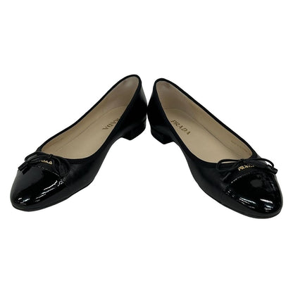 PRADA Flat Shoes 38 Women - Black Ribbon Ballet Shoes Leather