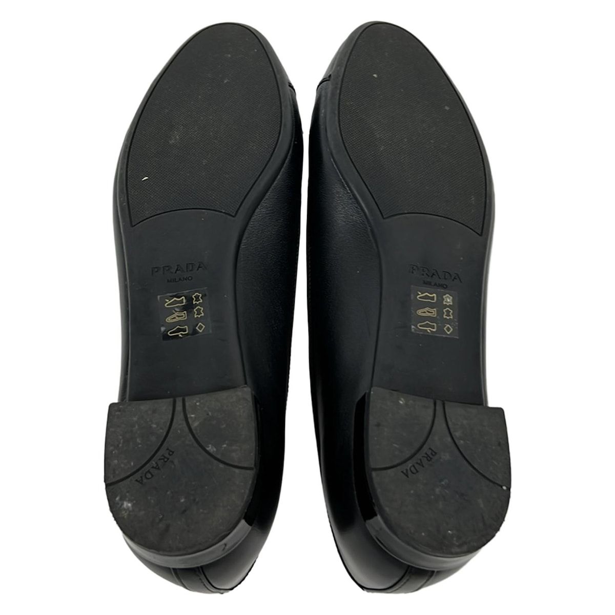 PRADA Flat Shoes 38 Women - Black Ribbon Ballet Shoes Leather