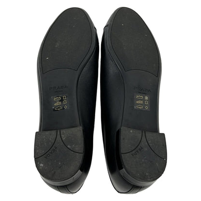 PRADA Flat Shoes 38 Women - Black Ribbon Ballet Shoes Leather