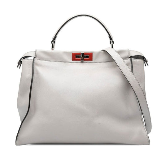 Fendi Peekaboo Large Handbag One Shoulder Bag 2way 8bn210 Gray Leather Women's