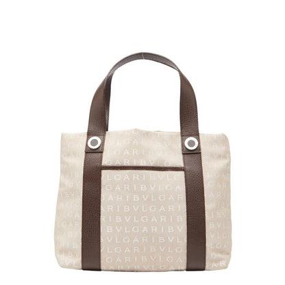 Bvlgari Logomania Bvlgari Beige Brown Canvas Leather Ladies Bvlgari