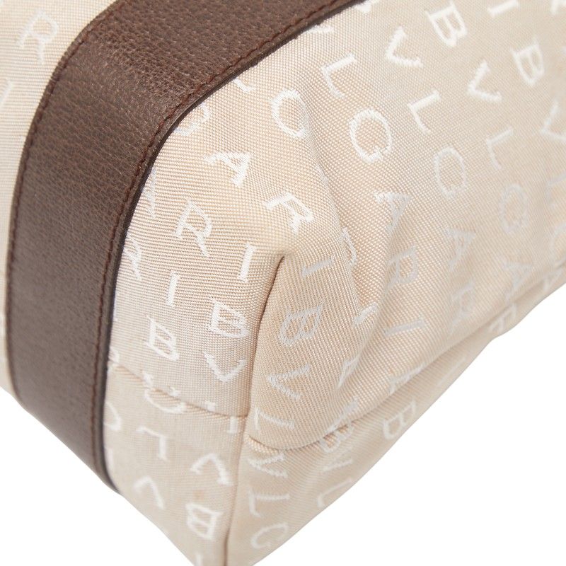 Bvlgari Logomania Bvlgari Beige Brown Canvas Leather Ladies Bvlgari