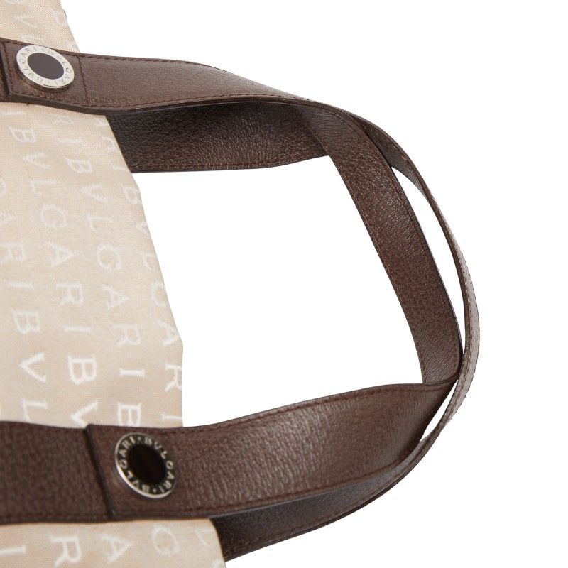 Bvlgari Logomania Bvlgari Beige Brown Canvas Leather Ladies Bvlgari